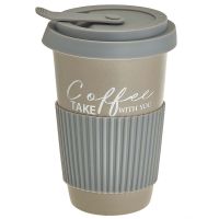 Миниатюра: Стакан 450мл для кофе Coffee с крышкой керамика серый (48)
