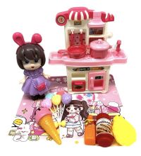 Миниатюра: Кукла (пласт.) + кухонный гарнитур + аксессуары 26*22см блистер  8017-40