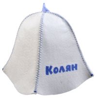 Миниатюра: Шапка для бани полушерсть, принт Колян белая