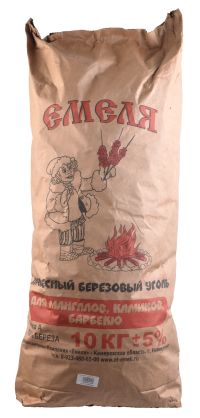 Миниатюра: Уголь древесный 10кг, бумажный мешок Емеля