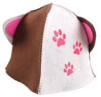 Миниатюра: Шапка для бани войлок Кошка с ушками детская бело-коричневая