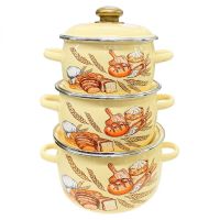 Миниатюра: Набор кастрюль эм. 3шт (2л; 3л; 4л), эм.крышки с пласт.кнопкой, деколь Хлеб №31 палевый