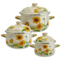Миниатюра: Набор кастрюль эм. 3шт (1,5л;2,8л;3,6л), эм.крышки с деколью и пласт.кнопкой индукция Подсолнух(2)