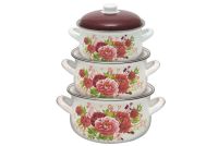 Миниатюра: Набор кастрюль эм. 3шт (2л; 3л; 4л), эм. крышки с пласт. кнопкой, декор Пионы