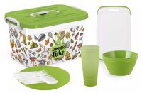 Миниатюра: Набор посуды пласт. на 4 персоны 21пр в контейнере Summer time