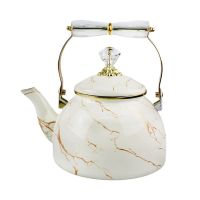 Миниатюра: Чайник эм. 2.5л, эм. крышка с ручкой под кристалл, индукция Мрамор кремовый
