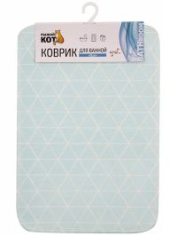 Миниатюра: Коврик для ванной комнаты полиэстер 40*60см, ПВХ основа Рыжий кот Blue бирюзовый