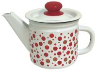 Миниатюра: Чайник заварочный эм. 1л, эм. крышка с пласт. кнопкой, деколь Красный горох белый