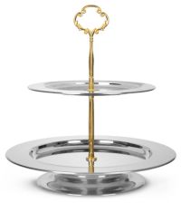 Миниатюра: Фруктовница (этажерка) нерж. 26*24см, двухярусная, ручка под золото