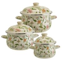 Миниатюра: Набор кастрюль эм. 3шт (1,5л;2,8л;3,6л), эм.крышки с деколью и пласт.кнопкой индукция Прованс (2)