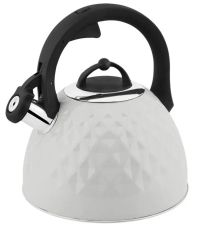 Миниатюра: Чайник нерж. 3л, курковый механизм со свистком, бакелит. ручка, индукция Zeidan белый рельеф