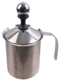 Миниатюра: Кружка для молока (молочник-питчер) нерж. 400мл (17*9см), для взбивания молока, нерж. крышка