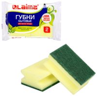 Миниатюра: Губки для посуды 2шт 9,6*6,4*4см КОМПЛЕКТ MAXI поролон с абразивным слоем профиль LAIMA
