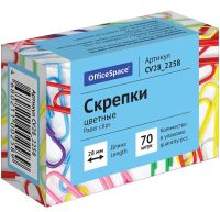 Миниатюра: Скрепки 28мм, OfficeSpace, 70шт., цветные, карт. упаковка