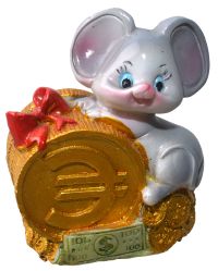 Миниатюра: Копилка Мышь с евро 7*8*5 см гипс