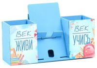 Миниатюра: Органайзер для канцелярии с подставкой п/телефон «Век живи, век учись» 23*7*14 см