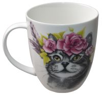 Миниатюра: Кружка 420мл Cat in flowers фарфор
