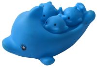 Миниатюра: Игрушки резиновые Дельфин и 3 дельфиненка синий 15*9см / сетка 2726-9
