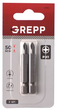 Миниатюра: Набор бит 2шт (PH1*50мм), сталь S2 GREPP