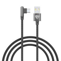 Миниатюра: Кабель для зарядки мобильного телефона разъем USB/USB-C, 100см, 3А, 36Вт, угловой, нейлон, черный