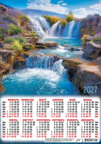Миниатюра: Календарь настенный листовой А3 2027г. ЛИС Летний водопад мел.бум.,80г/м2(10)@