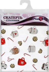 Миниатюра: Скатерть столовая 137*137см, круглая рельефная НОВЫЙ ГОД NATAM