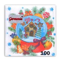 Миниатюра: Салфетки бумажные 24*24см 100шт НГ Снежный шар